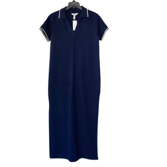 Spanx AirEssentials Pique Polo Midi Dress Medium M Timeless Navy NWT - Picture 2 of 12